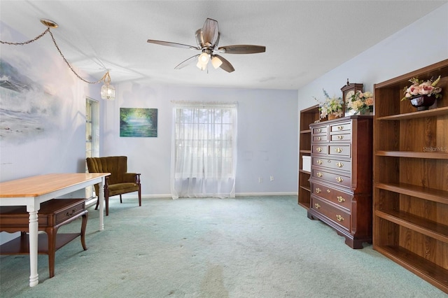 miscellaneous room with carpet floors and ceiling fan