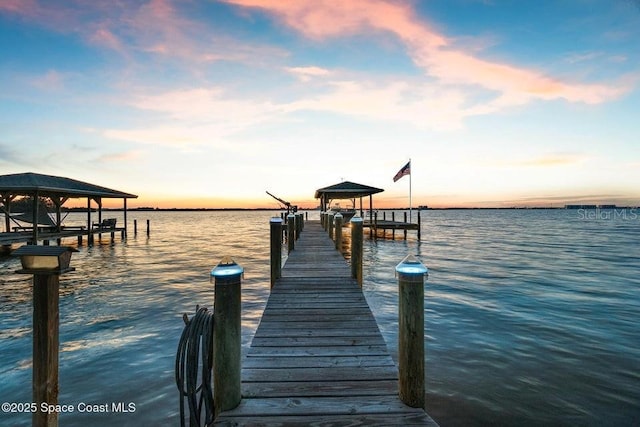 dock area with a water view