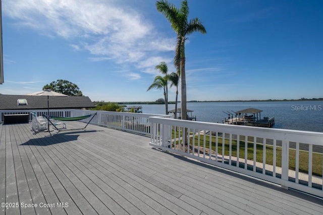 wooden deck with a water view