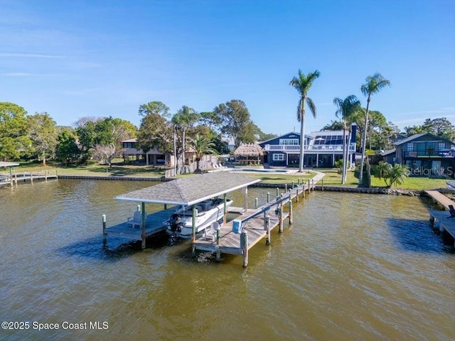 view of dock with a water view