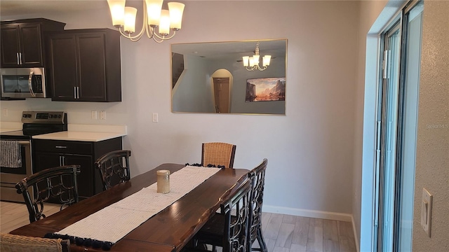 dining room with a notable chandelier and light wood-type flooring