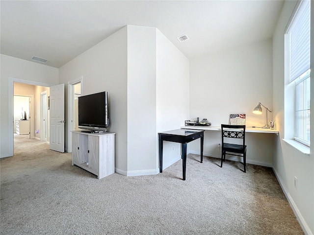 office area with light colored carpet