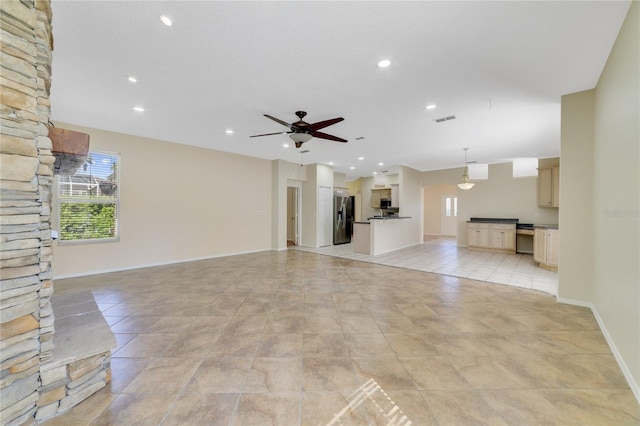 2961 Cedar Glen Pl, Oviedo, FL 32765 - unfurnished living room featuring ceiling fan, recessed lighting, visible vents, and light tile patterned floors