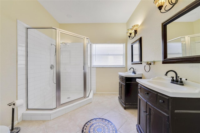 2961 Cedar Glen Pl, Oviedo, FL 32765 - bathroom with tile patterned flooring, a sink, and a stall shower