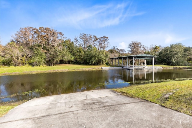 dock area with a water view