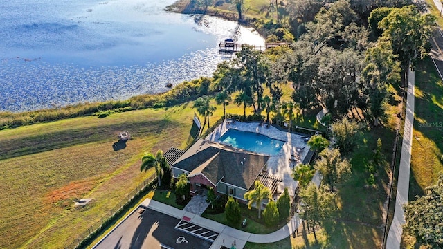 aerial view featuring a water view