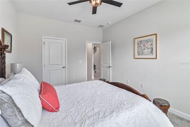 bedroom with carpet and ceiling fan