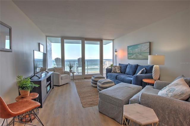 5203 S Atlantic Ave Unit 815B, New Smyrna Beach, FL 32169 - living room featuring expansive windows and light wood-style floors