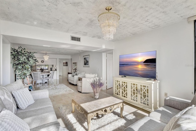 living room with a chandelier