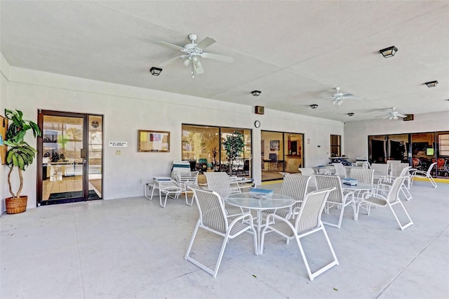 view of patio featuring ceiling fan