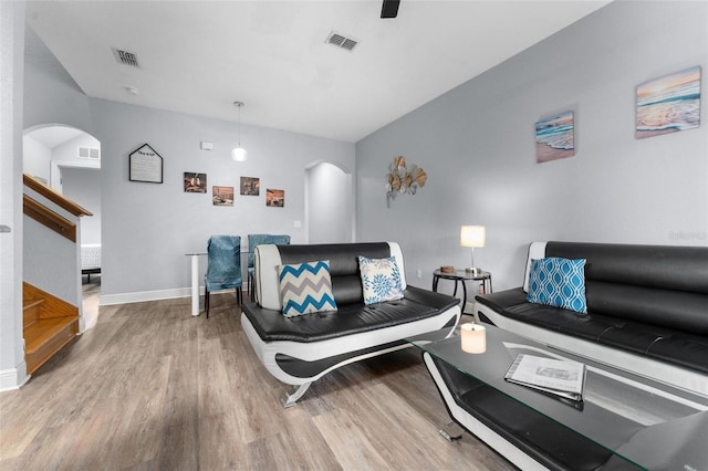 living room with hardwood / wood-style flooring