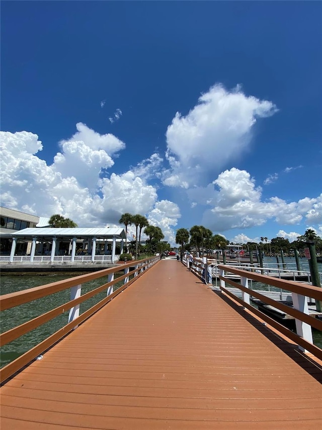 view of dock with a water view