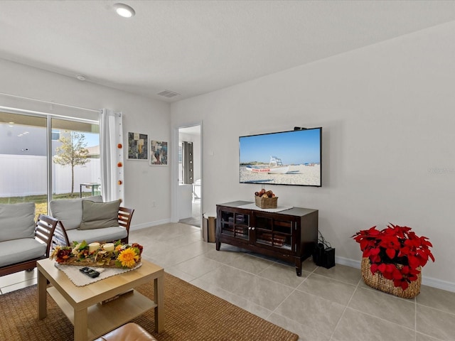 living room featuring light tile patterned floors