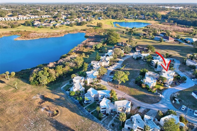 bird's eye view featuring a water view