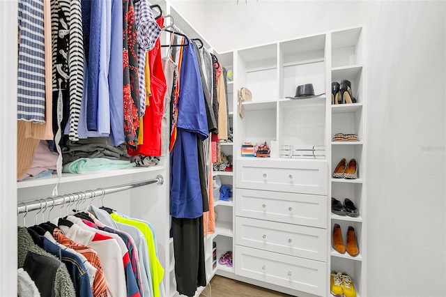 walk in closet featuring light hardwood / wood-style floors