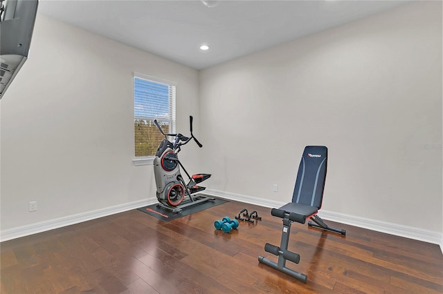 workout room with hardwood / wood-style floors