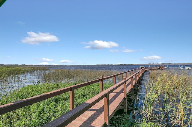 view of dock with a water view