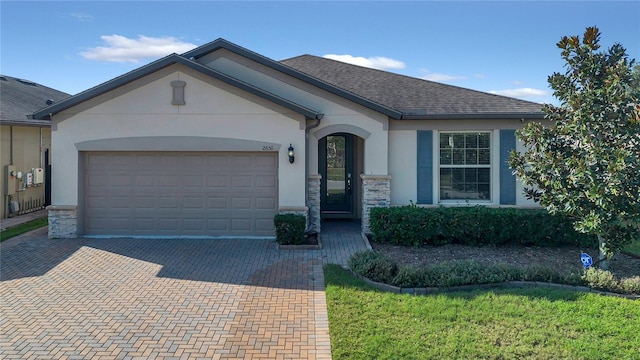 single story home with a garage