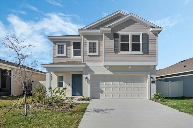 view of front facade featuring a front lawn and a garage