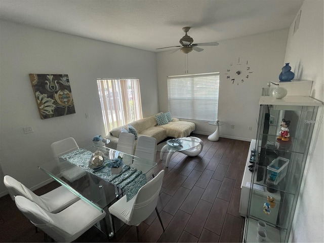 dining area with ceiling fan