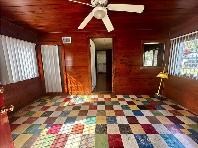 empty room with wooden ceiling and wooden walls