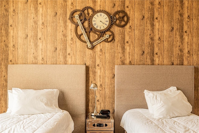 living area featuring wooden walls