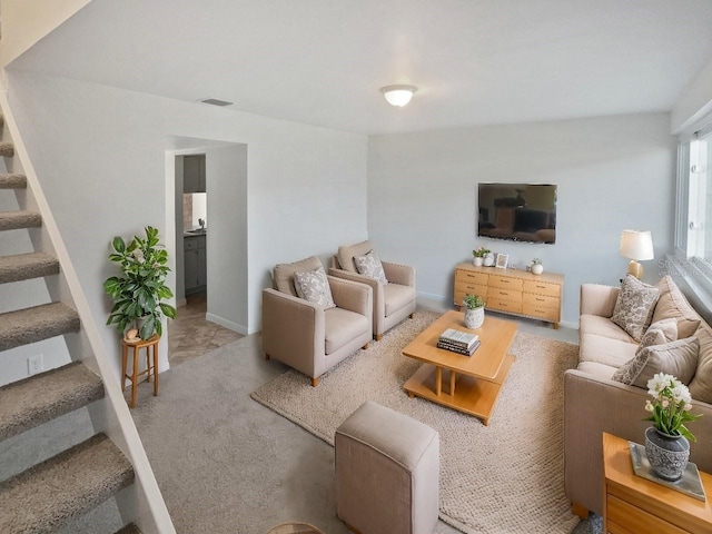 living room with carpet flooring