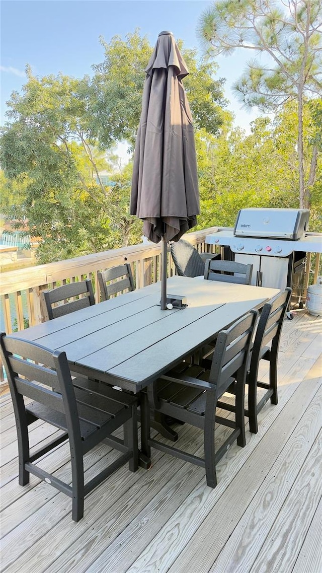 wooden deck featuring grilling area