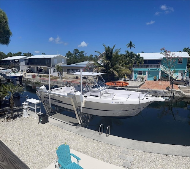 view of dock with a water view