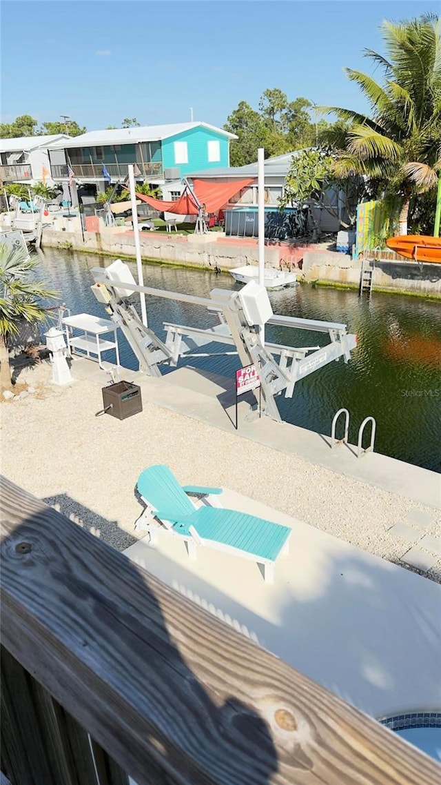 view of dock with a water view