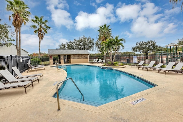 view of pool featuring a patio