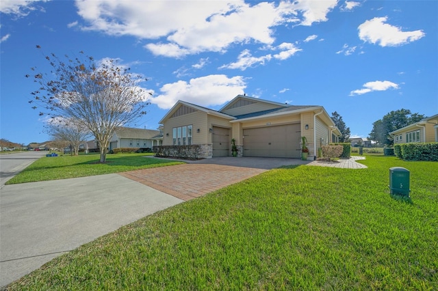 ranch-style house with a front lawn and a garage