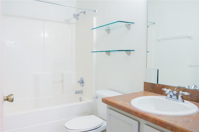 full bathroom with toilet, washtub / shower combination, and vanity