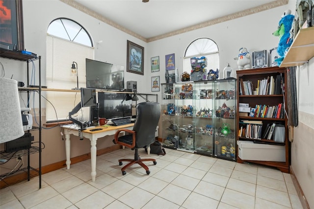 office area featuring light tile patterned floors