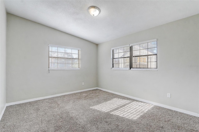 empty room featuring carpet and lofted ceiling