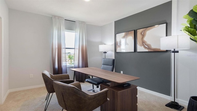 home office featuring light colored carpet