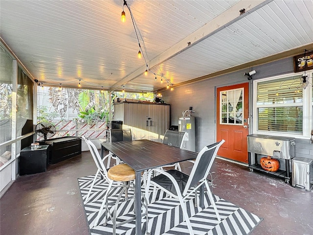 view of patio / terrace featuring water heater