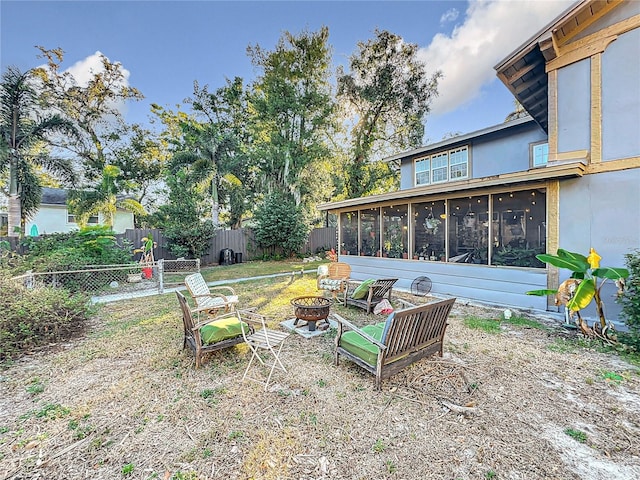 view of yard featuring a sunroom