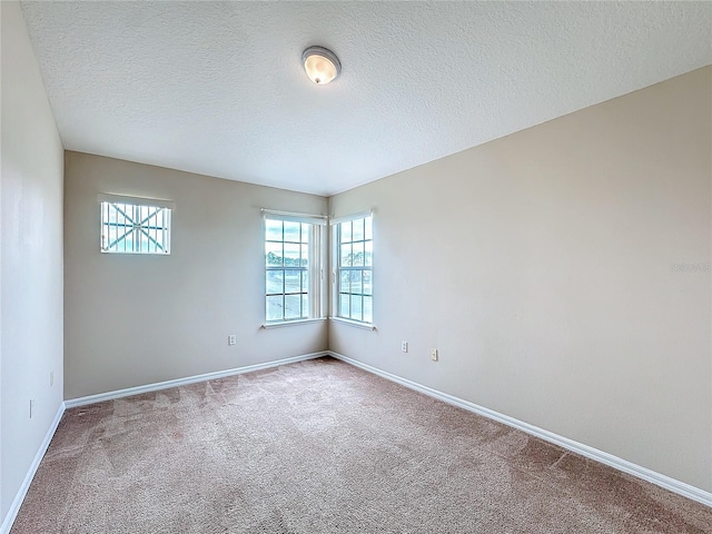 unfurnished room with carpet and a textured ceiling