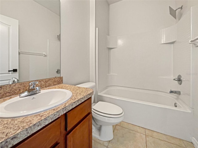 full bathroom with tile patterned floors, vanity,  shower combination, and toilet