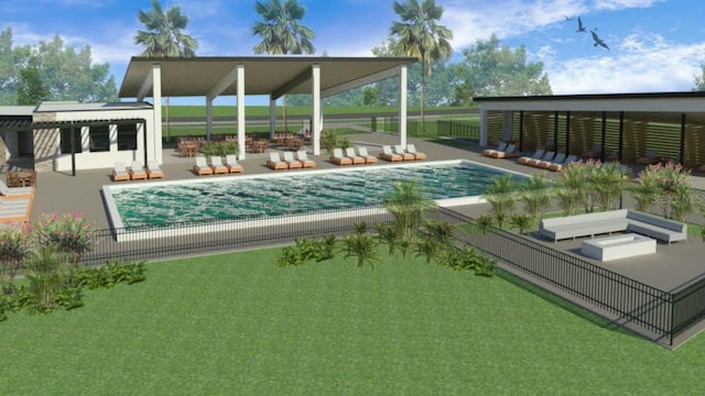 view of swimming pool featuring a patio area