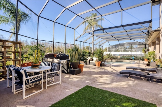 view of patio with a lanai and an outdoor hangout area