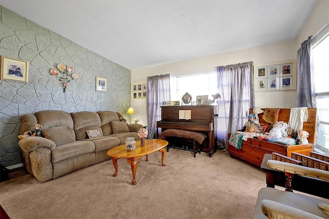 carpeted living room featuring a healthy amount of sunlight