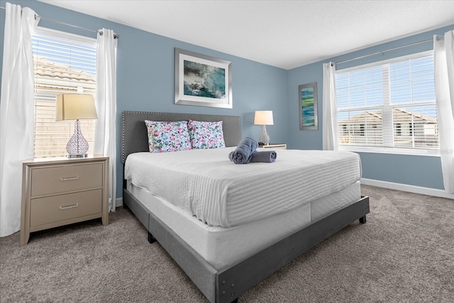 carpeted bedroom with multiple windows