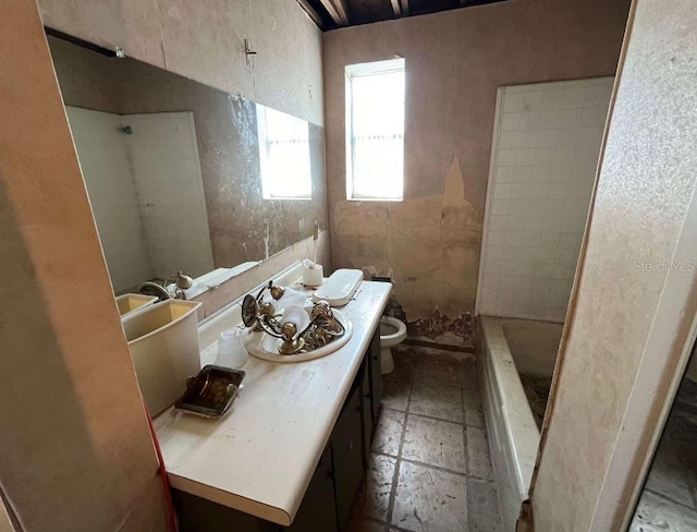 full bathroom with vanity, toilet, and shower with separate bathtub