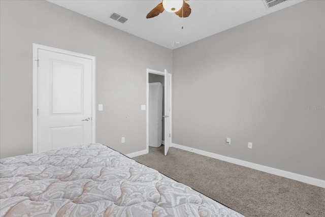 unfurnished bedroom with carpet and ceiling fan