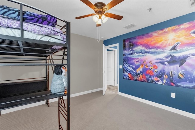 bedroom with carpet flooring and ceiling fan