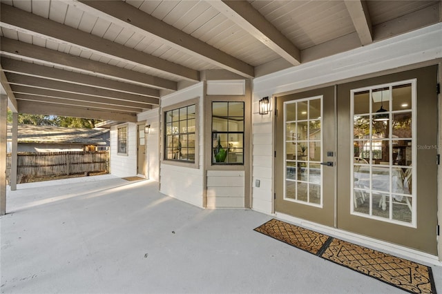 property entrance with french doors and a patio area