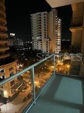 view of balcony at night