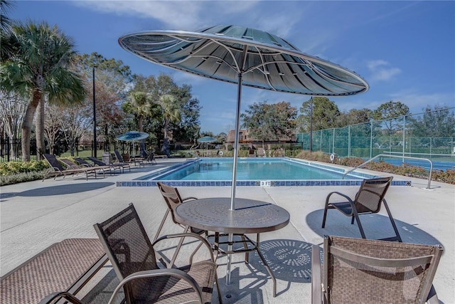 view of pool featuring a patio